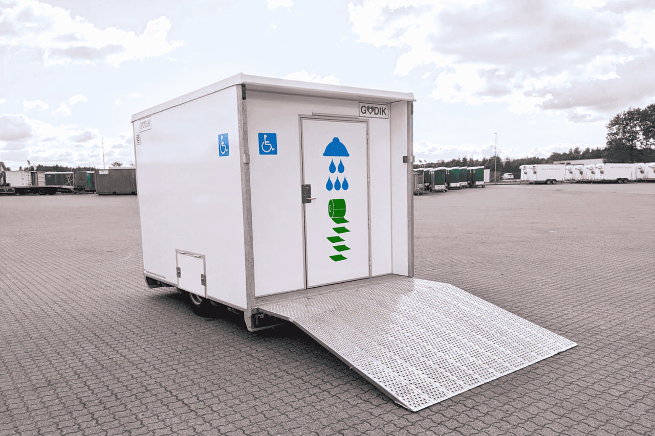 Toalettvogn for funksjonshemmede, inkl dusj, vaskemaskin/tørketrommel og tank