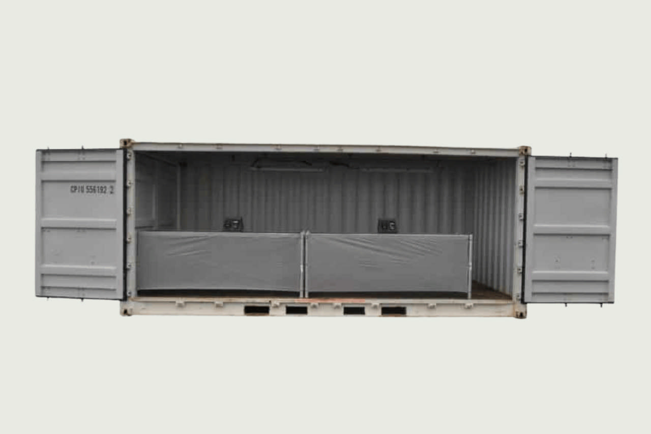 Salgscontainer med 2 åpne sider